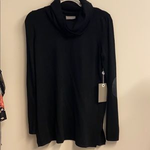 Black cowl neck sweater w/ pleather elbow patches